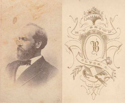 Click to view full size image
==============
President James Abram Garfield
THIS HAS BEEN DONATED TO THE JAMES A. GARFIELD NATIONAL HISTORICAL MUSEUM
This was Donated by Jessica Quiroz
This CdV Photograph is of President James Abram Garfield.
The Photographers name is "H. V. Brown", Clyde, Ohio.
President James Abram Garfield
THIS HAS BEEN DONATED TO THE JAMES A. GARFIELD NATIONAL HISTORICAL MUSEUM
This was Donated by Jessica Quiroz
This CdV Photograph is of President James Abram Garfield.
The Photographers name is "H. V. Brown", Clyde, Ohio.