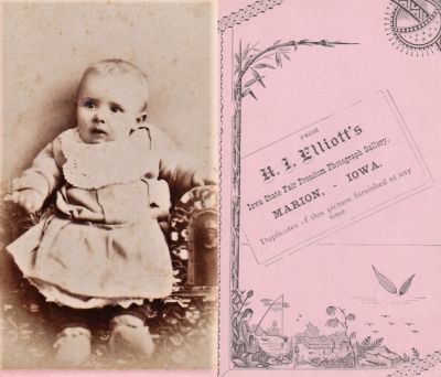 Click to view full size image
==============
Unidentified
THIS HAS BEEN DONATED TO THE JAMES A. GARFIELD NATIONAL HISTORICAL MUSEUM
This was Donated by Jessica Quiroz
Unidentified CdV Photograph
The Photographers name is "Elliott's", Marion, Iowa.
NOTE: The child in the photo strongly resembles some of the Garfield children.
Unidentified
THIS HAS BEEN DONATED TO THE JAMES A. GARFIELD NATIONAL HISTORICAL MUSEUM
This was Donated by Jessica Quiroz
Unidentified CdV Photograph
The Photographers name is "Elliott's", Marion, Iowa.
NOTE: The child in the photo strongly resembles some of the Garfield children.