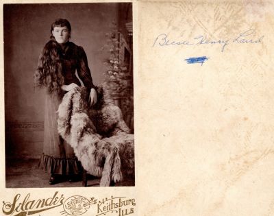 Click to view full size image
==============
Bessie May Henry Laird
This was Donated by Kathy Londo Barnes.
This Cabinet Card Photo States: "Bessie Henry Laird"
The Photographers name is "Lelander", Keithsburg, Illinois.
Bessie May Henry Laird
This was Donated by Kathy Londo Barnes.
This Cabinet Card Photo States: "Bessie Henry Laird"
The Photographers name is "Lelander", Keithsburg, Illinois.
