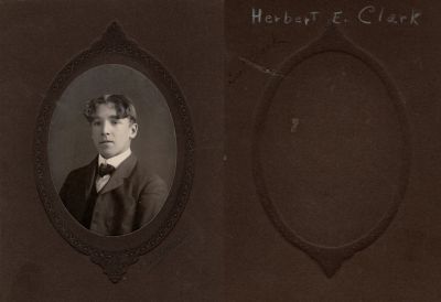 Click to view full size image
==============
Herbert E. Clark
This photo mounted on board states: "Herbert E. Clark". Then to the left side it states: "Bert Clark:
The Photographers name is "Davis & _____?"
There is no location noted.
Herbert E. Clark
This photo mounted on board states: "Herbert E. Clark". Then to the left side it states: "Bert Clark:
The Photographers name is "Davis & _____?"
There is no location noted.