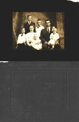Click to view full size image
==============
Fred Patterson & Family
This photo mounted on board states: "Fred Patterson Family. Hazel worked there before she was married."
There is no location noted.
Fred Patterson & Family
This photo mounted on board states: "Fred Patterson Family. Hazel worked there before she was married."
There is no location noted.