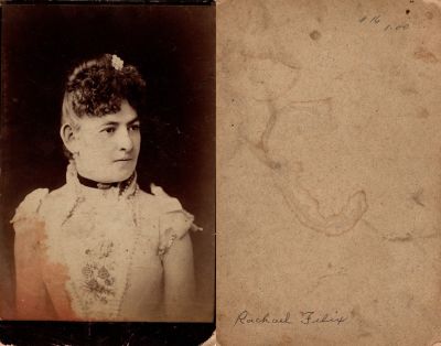 Click to view full size image
==============
Rachael Felix
This was Donated by Dennis Schildhauer.
This Cabinet Card Photo States: "Rachael Felix"
The Photographers name is "Reed & Wallace", Mobile, Alabama.
Rachael Felix
This was Donated by Dennis Schildhauer.
This Cabinet Card Photo States: "Rachael Felix"
The Photographers name is "Reed & Wallace", Mobile, Alabama.