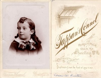 Click to view full size image
==============
Edwin W. Kiester
This Cabinet Card Photo States: "Edwin W. Kiester"
The Photographers name is "Tappan & Connel", Wheeling, West Virginia"
Edwin W. Kiester
This Cabinet Card Photo States: "Edwin W. Kiester"
The Photographers name is "Tappan & Connel", Wheeling, West Virginia"