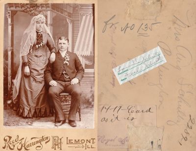 Click to view full size image
==============
Frederick Schultz & Louise Maria Johanne Weinberg Schultz
This Cabinet Card Photo has been ID'D as Louise Maria Johanne Weinberg Schultz & Frederick Schultz.
This Cabinet Card Photo was Found on Ebay.
The Photographers name is "Reed & Harrington", Lemont, Illinois.
Frederick Schultz & Louise Maria Johanne Weinberg Schultz
This Cabinet Card Photo has been ID'D as Louise Maria Johanne Weinberg Schultz & Frederick Schultz.
This Cabinet Card Photo was Found on Ebay.
The Photographers name is "Reed & Harrington", Lemont, Illinois.