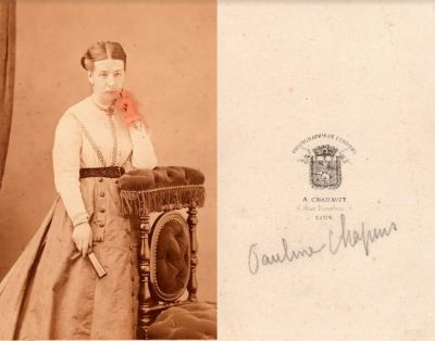 Pauline Chapius or Chapuis

This CdV Photograph States: "Pauline Chapius or Chapuis"

(Both French Surnames & spellings verified)

The Photographers name is "A. Charavet", Lyon, France.
