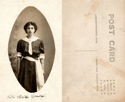 Click to view full size image
==============
Sestra Martha Goodrich
This was Donated by Cheryl Webber
This Real Photo Postcard (RPPC) States: "Sestra Martha Goodrich"
Sestra Martha Goodrich
This was Donated by Cheryl Webber
This Real Photo Postcard (RPPC) States: "Sestra Martha Goodrich"