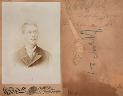 Click to view full size image
==============
A. E. Mitchell
This Cabinet Card Photo States: "A. E. Mitchell, Shady Grover, Buchanan County, Iowa."
The Photographers name is "M. M. Mott", Anamosa's Photographer
A. E. Mitchell
This Cabinet Card Photo States: "A. E. Mitchell, Shady Grover, Buchanan County, Iowa."
The Photographers name is "M. M. Mott", Anamosa's Photographer