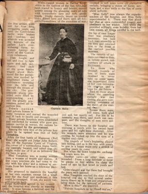 Click to view full size image
==============
Captain Sally Louisa Tompkins Genealogy Book, Page 2
THIS HAS BEEN DONATED TO THE VIRGINIA MUSEUM OF HISTORY & CULTURE.
Captain Sally Tompkins
This is a article that was pasted in a Genealogy Book written & completed on 22 March 1919 by Mr. O. Fleet.
Page 2
Keywords: DIGITAL COPIES ONLY Captain Sally Louisa Tompkins Genealogy Book, Page 2
THIS HAS BEEN DONATED TO THE VIRGINIA MUSEUM OF HISTORY & CULTURE.
Captain Sally Tompkins
This is a article that was pasted in a Genealogy Book written & completed on 22 March 1919 by Mr. O. Fleet.
Page 2
Keywords: DIGITAL COPIES ONLY