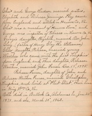 Captain Sally Louisa Tompkins Genealogy Book, Page 20

THIS HAS BEEN DONATED TO THE VIRGINIA MUSEUM OF HISTORY & CULTURE.

Tompkins Genealogy Book.

Page 20
