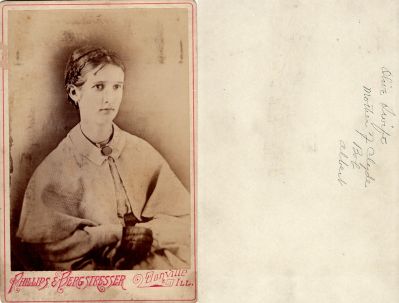 Click to view full size image
==============
Olive A. Sterling Swift
THIS HAS BEEN RETURNED TO FAMILY
This was Donated by Trisha Noack.
This Cabinet Card Photo States: "Olive Swift, Mother of Clyde, Bob & Albert"
The Photographers name is "Phillip & Bergstresser", Danville, Illinois.
Olive A. Sterling Swift
THIS HAS BEEN RETURNED TO FAMILY
This was Donated by Trisha Noack.
This Cabinet Card Photo States: "Olive Swift, Mother of Clyde, Bob & Albert"
The Photographers name is "Phillip & Bergstresser", Danville, Illinois.