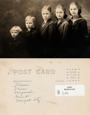 Thelma L., Irene E., Maynard A., Grant Nyle & Margaret Elizabeth Lutz

This was Donated by was donated by Amber Genett Smits.

This Real Photo Postcard (RPPC) States: "Thelma, Irene, Maynard, Grant & Margaret Lutz"
