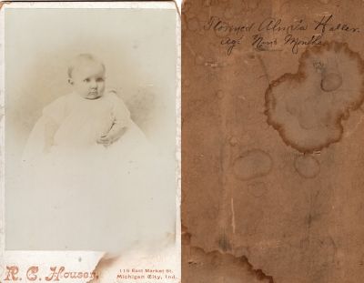 Click to view full size image
==============
Florence Almeta Haller
This Cabinet Card Photo States: "Florence Almeta Haller, age nine months"
The Photographers name is "R. C. Houser", Michigan City, Indiana.
Florence Almeta Haller
This Cabinet Card Photo States: "Florence Almeta Haller, age nine months"
The Photographers name is "R. C. Houser", Michigan City, Indiana.