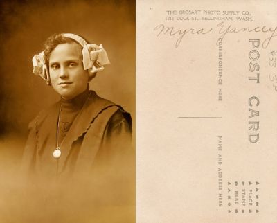 Click to view full size image
==============
Myra M. Yancey
THIS HAS BEEN RETURNED TO FAMILY
This Real Photo Postcard (RPPC) States: "Myra Yancey".
The Photographers name is "The Grosart Photo Supply Co.", Bellingham, Washington.
Myra M. Yancey
THIS HAS BEEN RETURNED TO FAMILY
This Real Photo Postcard (RPPC) States: "Myra Yancey".
The Photographers name is "The Grosart Photo Supply Co.", Bellingham, Washington.