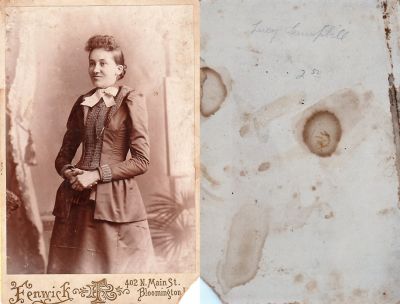 Click to view full size image
==============
Lucy Campbell
This was Donated by Jessica Quiroz.
This Cabinet Card Photo States: "Lucy Campbell"
The Photographers name is "Fenwick", Bloomington, Illinois.
Lucy Campbell
This was Donated by Jessica Quiroz.
This Cabinet Card Photo States: "Lucy Campbell"
The Photographers name is "Fenwick", Bloomington, Illinois.