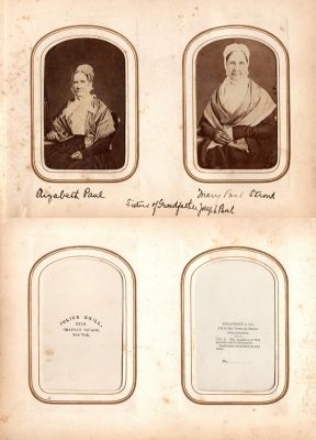 Mary Paul Stroud & Elizabeth Paul

These CdV's were rescued from a harvested Album.

The Left CdV Photograph States: "Elizabeth Paul "

The Right CdV Photograph States: "Mary Paul Stroud"

They are sisters of Grandfather Joseph Paul.

The left CdV Photograph Photographers name is "Broadbent & Co.", Philadelphia, Pennsylvania

The Right CdV Photograph Photographers name is "Julius Brill, 204 Chatham Square, New York.
