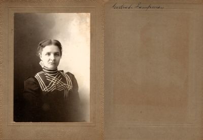 Click to view full size image
==============
Gertrude Lampman
This photo mounted on board states: "Gertrude Lampman"
The Photographers name is "Malcom", Lowell, Michigan.
Gertrude Lampman
This photo mounted on board states: "Gertrude Lampman"
The Photographers name is "Malcom", Lowell, Michigan.