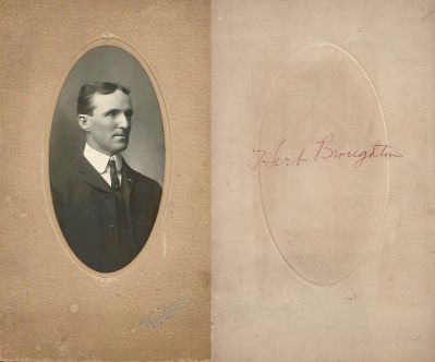 Click to view full size image
==============
George Herbert Broughton
This photo mounted on board states: "Herb Broughton"
The Photographer's name is "Van Deventer", Decatur, Illinois
George Herbert Broughton
This photo mounted on board states: "Herb Broughton"
The Photographer's name is "Van Deventer", Decatur, Illinois