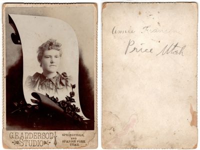Click to view full size image
==============
Annie Fransen Price
This was Donated by Anna Bornemeier.
This Cabinet Card Photo States: "Annie Fransen Price, Utah"
The Photographers name is "G. E. Anderson Studio", Springville & Spanish Fork, Utah.
Annie Fransen Price
This was Donated by Anna Bornemeier.
This Cabinet Card Photo States: "Annie Fransen Price, Utah"
The Photographers name is "G. E. Anderson Studio", Springville & Spanish Fork, Utah.