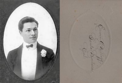 Click to view full size image
==============
Erwin Asbury Kellogg
THIS HAS BEEN RETURNED TO FAMILY
This photo mounted on board : "Ervin A. Kellogg", Santa Barbara, California.
The Photographers name is "Dougherty", San Jose, California.
Erwin Asbury Kellogg
THIS HAS BEEN RETURNED TO FAMILY
This photo mounted on board : "Ervin A. Kellogg", Santa Barbara, California.
The Photographers name is "Dougherty", San Jose, California.
