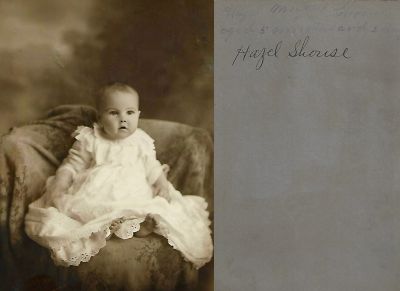 Hazel Marie Shrouse

This was Donated by Diane Senalik.

This Cabinet Card Photo States: "Hazel Marie Shouse, Aged 5 Months & two days"

PLEASE NOTE: The front of the Cabinet Card has Hazel Marie Shouse, Milo, Missouri written in pencil that will not show up in a scan.
