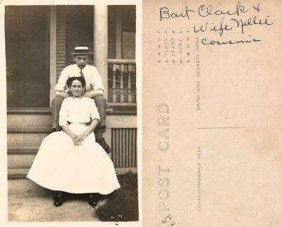 Click to view full size image
==============
Bart & Nellie Clark
This was Donated by Cheryl Webber.
This Real Photo Postcard (RPPC) States: "Bart Clark & wife, Nellie. Cousins."
Bart & Nellie Clark
This was Donated by Cheryl Webber.
This Real Photo Postcard (RPPC) States: "Bart Clark & wife, Nellie. Cousins."