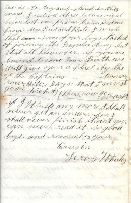 Leroy Wheeler Civil War Letter

THIS HAS BEEN DONATED TO THE NEW YORK STATE MILITARY MUSEUM.

Civil War Letter Home, (Leroy M. Wheeler) Album. Complete transcribed text of letter in album description. The original letter is four pages long, and was donated by Judy Gelfand.
