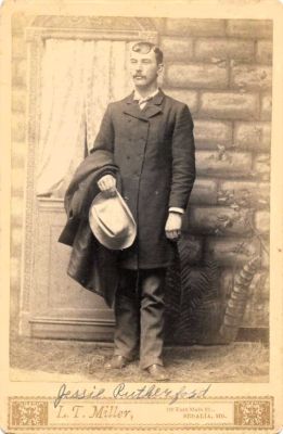 Jessie Alexander Rutherford

THIS HAS BEEN RETURNED TO FAMILY

This Cabinet Card Photo States: "Jessie Rutherford"

The Photographers name is "L. T. Miller", Sedalia, Missouri.
