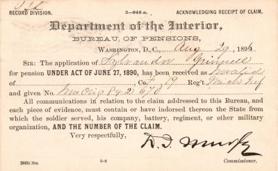 Click to view full size image
==============
Sylvester M. Grinnell-Grenell
This was Donated by Mary Muhlfeld
Pvt. Sylvester M. Grenell Civil War Document
NOTE: His military records used this spelling of his last name, Grinnell, but more recent records used the more preferred spelling, Grenell.
Sylvester M. Grinnell-Grenell
This was Donated by Mary Muhlfeld
Pvt. Sylvester M. Grenell Civil War Document
NOTE: His military records used this spelling of his last name, Grinnell, but more recent records used the more preferred spelling, Grenell.