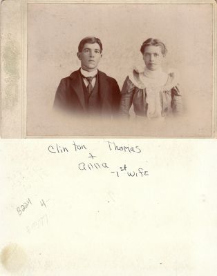 Click to view full size image
==============
Clinton J. Thomas & Anna E. Onan Thomas
This Cabinet Card Photo States: "Clinton Thomas & Anna, 1st wife"
The Photographers name is "Ground Floor Studio", Lowell, Michigan.
Clinton J. Thomas & Anna E. Onan Thomas
This Cabinet Card Photo States: "Clinton Thomas & Anna, 1st wife"
The Photographers name is "Ground Floor Studio", Lowell, Michigan.