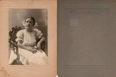 Click to view full size image
==============
Florence Holmes
This photo mounted on board states: "Florence Holmes"
The Photographers name is "Rockwood", Broadway, New York
Florence Holmes
This photo mounted on board states: "Florence Holmes"
The Photographers name is "Rockwood", Broadway, New York