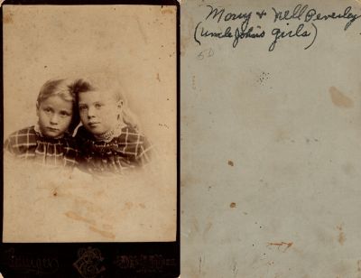 Click to view full size image
==============
Mary & Nell Peverley
This Cabinet Card Photo States: "Mary & Nell Peverley, (Uncle John's Girls)
The Photographer was in Des Moines, Iowa.
Mary & Nell Peverley
This Cabinet Card Photo States: "Mary & Nell Peverley, (Uncle John's Girls)
The Photographer was in Des Moines, Iowa.