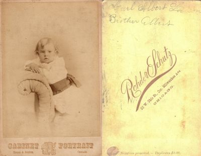Carl Albert Larson

This Cabinet Card Photo States: "Carl Albert Larson, brother Albert"

The Photographers name is "Rohde & Schutz", Chicago, Illinois
