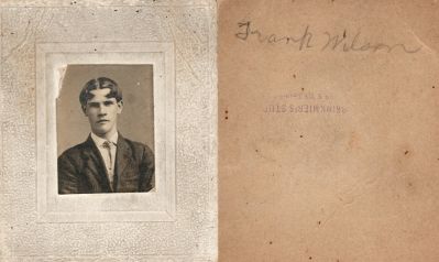 Click to view full size image
==============
Frank Wilson
This photo mounted on board states: "Frank Wilson"
The Photographers name is "Brinkmier's Studio". there is no location noted.
Frank Wilson
This photo mounted on board states: "Frank Wilson"
The Photographers name is "Brinkmier's Studio". there is no location noted.