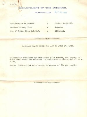 Addison Brown

This was Donated by Mary Muhlfeld

Addison Brown Civil War Document
