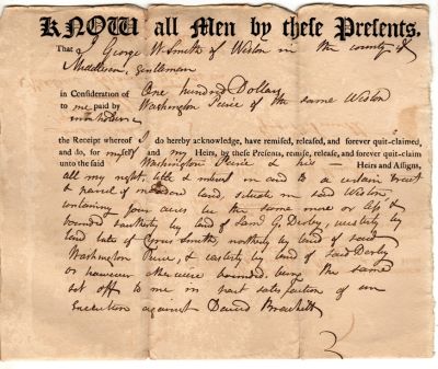 George W. Smith & Washington Paine

Deed

George W. Smith to Washington Paine in Weston, Middlesex, Massachusetts.

The Deed is dated 11 September 1824 &
was filed on 13 January 1825

I also have a second Deed dated 6 September 1817 for George W. Smith to Washington Paine that will be sent with the Deed above.

