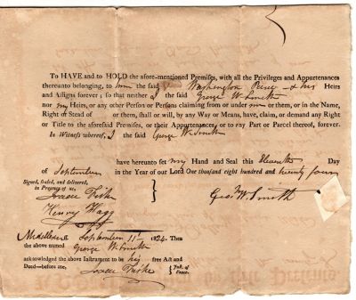 George W. Smith & Washington Paine

Deed

George W. Smith to Washington Paine in Weston, Middlesex, Massachusetts.

The Deed is dated 11 September 1824 &
was filed on 13 January 1825

I also have a second Deed dated 6 September 1817 for George W. Smith to Washington Paine that will be sent with the Deed above.

