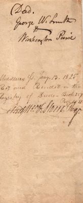 George W. Smith & Washington Paine

Deed

George W. Smith to Washington Paine in Weston, Middlesex, Massachusetts.

The Deed is dated 11 September 1824 &
was filed on 13 January 1825

I also have a second Deed dated 6 September 1817 for George W. Smith to Washington Paine that will be sent with the Deed above.

