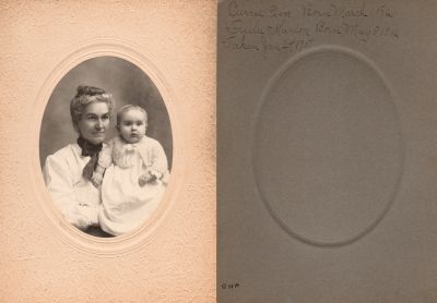 Click to view full size image
==============
Carrie Eva Merrill Brawn & Freda Marion Brawn
THIS HAS BEEN RETURNED TO FAMILY
This was Donated by Jody Hansen
This photo mounted on board states: "Carrie Eva Born 1 March 1861 & Frieda Marion born 3 May 1906. Taken 24 January 1907"
The photo mounted on board was taken in Foxcroft, Maine
Carrie Eva Merrill Brawn & Freda Marion Brawn
THIS HAS BEEN RETURNED TO FAMILY
This was Donated by Jody Hansen
This photo mounted on board states: "Carrie Eva Born 1 March 1861 & Frieda Marion born 3 May 1906. Taken 24 January 1907"
The photo mounted on board was taken in Foxcroft, Maine