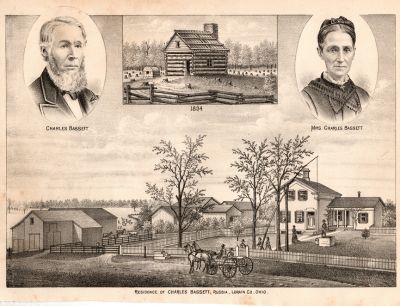 Click to view full size image
==============
Charles Bassett & Emma Parsons Bassett
This is from a harvested genealogy book called "History of Lorain County, Ohio. Circa 1879.
Upper left is Charles Bassett. Upper right is Emma Parsons Bassett.
The homestead illustration is of Charles Bassett home in Russia, Lorain County, Ohio.
Charles Bassett & Emma Parsons Bassett
This is from a harvested genealogy book called "History of Lorain County, Ohio. Circa 1879.
Upper left is Charles Bassett. Upper right is Emma Parsons Bassett.
The homestead illustration is of Charles Bassett home in Russia, Lorain County, Ohio.