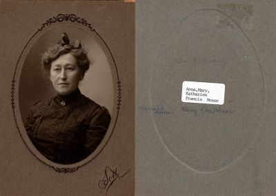 Click to view full size image
==============
Mary Moser Lanphear
This photo mounted on board states: "Anna, Mary, Katharine Francis Moser. Married Name Mary Lanphear"
The Photographers name is "Scott", Olean, New York
Mary Moser Lanphear
This photo mounted on board states: "Anna, Mary, Katharine Francis Moser. Married Name Mary Lanphear"
The Photographers name is "Scott", Olean, New York