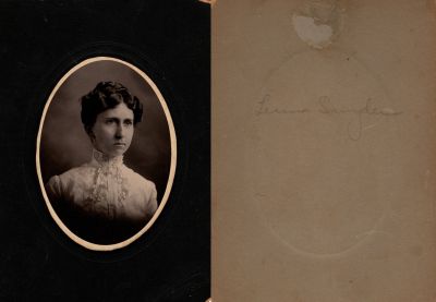 Click to view full size image
==============
Luna Snyder
This photo mounted on board states: "Luna Snyder"
The Photographers name is "Phares & Wilson?", Kansas City, Missouri
Luna Snyder
This photo mounted on board states: "Luna Snyder"
The Photographers name is "Phares & Wilson?", Kansas City, Missouri