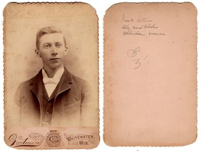 Click to view full size image
==============
John A. Luetscher
This Cabinet Card Photo States: "John A. Luetscher, State Normal School, Whitewater, Wisconsin
The Photographers name is "Goodman", Whitewater, Wisconsin
John A. Luetscher
This Cabinet Card Photo States: "John A. Luetscher, State Normal School, Whitewater, Wisconsin
The Photographers name is "Goodman", Whitewater, Wisconsin