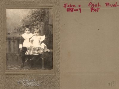 Click to view full size image
==============
John Schweitzer Buol & Paul Martin Buol
This Cabinet Card Photo States: "John (Skinny) & Paul (Fat) Buol"
The Photographers name is "Bush", Dubuque, Iowa.
John Schweitzer Buol & Paul Martin Buol
This Cabinet Card Photo States: "John (Skinny) & Paul (Fat) Buol"
The Photographers name is "Bush", Dubuque, Iowa.