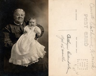 Catherine Overmyer Hetrick & Cathryn Gwendola Hetrick

This was Donated by Linda Zinn.

This Real Photo Postcard States: "Aunt Clatherine Hetrick & Cathryn Gwendola, age 2 1/2 months"

