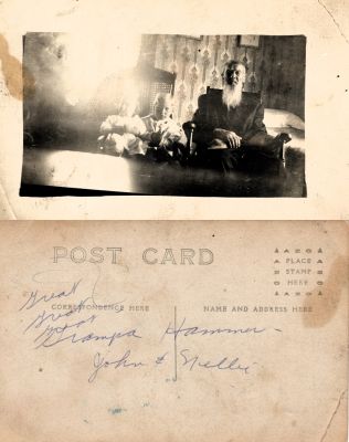 Click to view full size image
==============
Great Great Great Grandpa Hammer, John & Nellie
This was Donated by Linda Zinn
This Real Photo Postcard (RPPC) States: "Great Great Great Grandpa Hammer, John & Nellie"
Great Great Great Grandpa Hammer, John & Nellie
This was Donated by Linda Zinn
This Real Photo Postcard (RPPC) States: "Great Great Great Grandpa Hammer, John & Nellie"