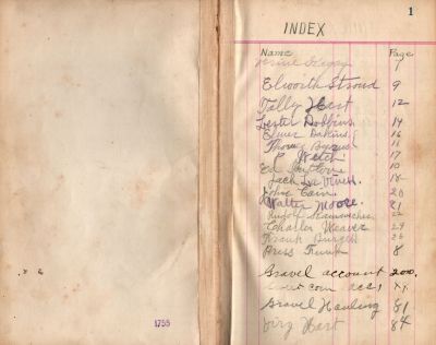 Charles A. Nichol, Attorney at Law

Index Page 1 of the of the Pearsons' 20 Acre Truck Farms Journal
Some of the Surnames listed: Stroud; Hart; Dobbins; Dakins; Welch; Cain; Moore; Weaver; Burgess; Funk
