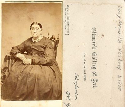 Click to view full size image
==============
Lucy Manville Vosbury
THIS HAS BEEN RETURNED TO FAMILY
This CdV Photograph States: "Lucy Manville Vosbury, Born 1815"
The Photographers name is "Gillmore's Gallery of Art", Binghamton, New York.
Lucy Manville Vosbury
THIS HAS BEEN RETURNED TO FAMILY
This CdV Photograph States: "Lucy Manville Vosbury, Born 1815"
The Photographers name is "Gillmore's Gallery of Art", Binghamton, New York.