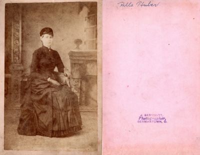 Click to view full size image
==============
Rilla A. Crooks Huber
This was Donated by Jody Hansen
This Cabinet Card Photo States: "Rilla Huber"
The Photographers name is "J. Barnhart", Germantown, Ohio
Rilla A. Crooks Huber
This was Donated by Jody Hansen
This Cabinet Card Photo States: "Rilla Huber"
The Photographers name is "J. Barnhart", Germantown, Ohio