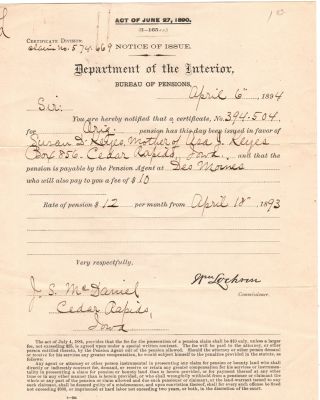 Pvt. Asa John Keyes

This was Donated by Mary Muhlfeld

Pvt. Asa John Keyes

Civil War Document.

