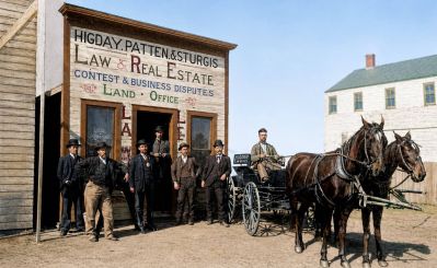 Higday, Patten & Sturgis Law & Real Estate Office, Enid, Oklahoma

This was shared by Tammy Jorgensen
It is a restored photo of a newspaper article from 1914.
Photo restored by Garys Photo Restoration.

This is the Higday, Patten & Sturgis Law & Real Estate Office in Enid, Oklahoma. Charles Leland Higday owned & operated the "Higday Law Office" portion.

Charles Leland Higday is sitting in the buggy
